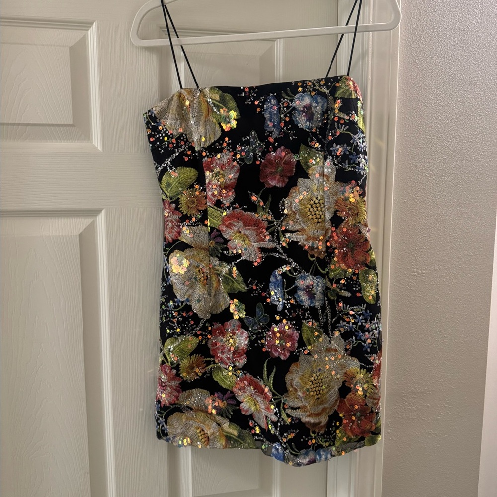 Black Floral Sequin Mini Dress